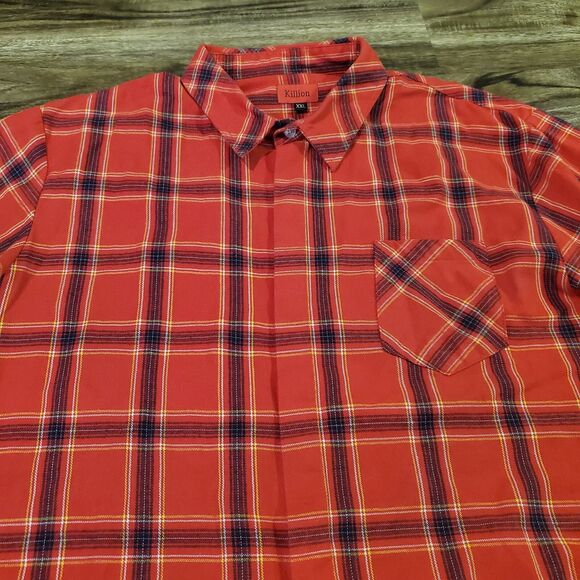 Killion Men's XXL 2XL Flannel Button Down Shirt Red Blue Plaid Hidden Buttons - Picture 2 of 4